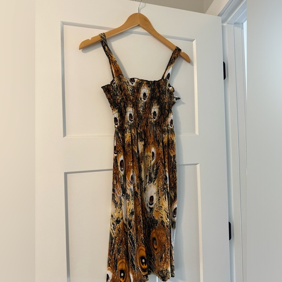 Peacock Summer Casual Dress Flow Sundress NWOT Sz Small Brown Yellow - Picture 1 of 3